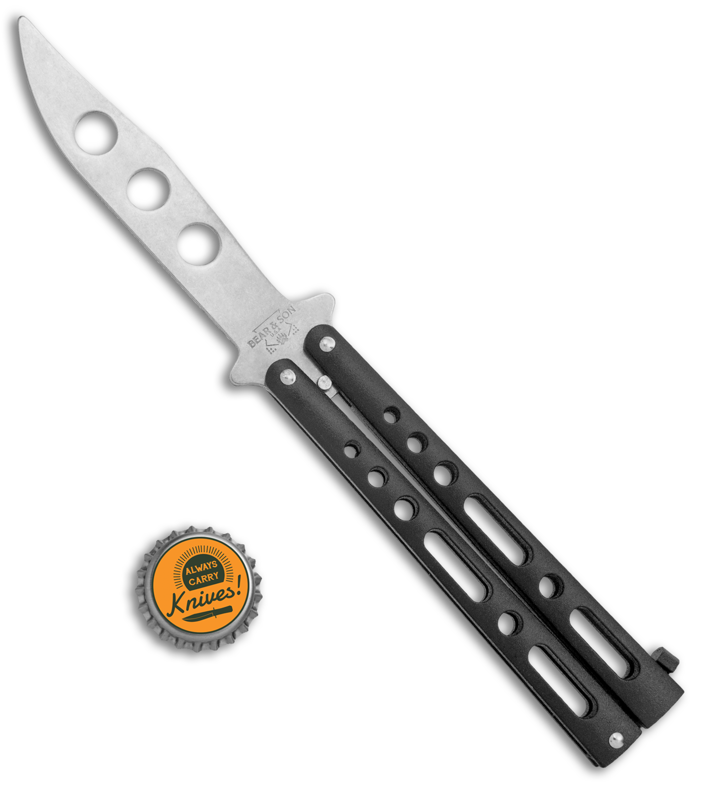 Bear & Son Clip Point Butterfly Trainer Knife Black (4.5" SW)