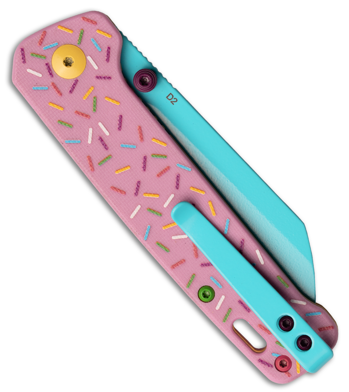 QSP Penguin Dessert Warrior Liner Lock Knife Pink G-10 (3.1" Blue D2)