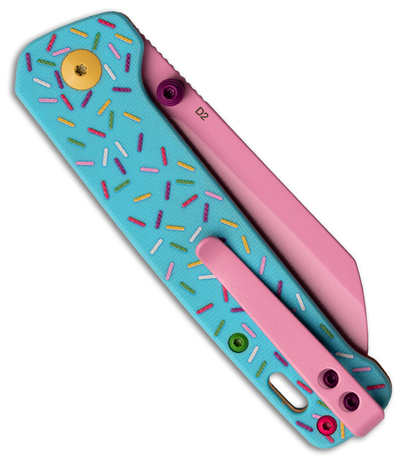 QSP Penguin Dessert Warrior Remix Liner Lock Knife Blue G-10 (3.1" Pink)