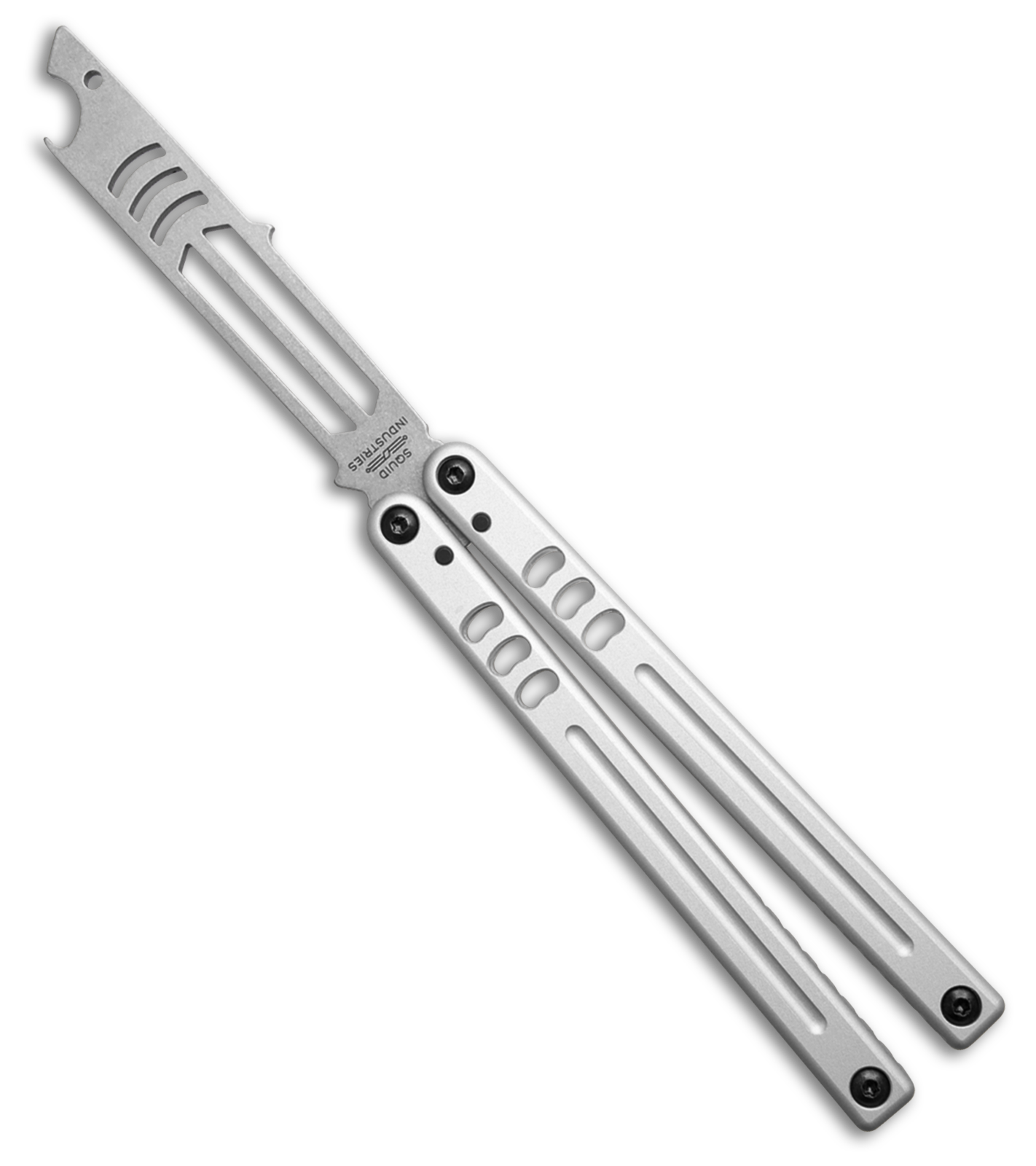 Squid Industries Mako V5 Bottle Opener Balisong Trainer Silver (4.3" Stonewash)