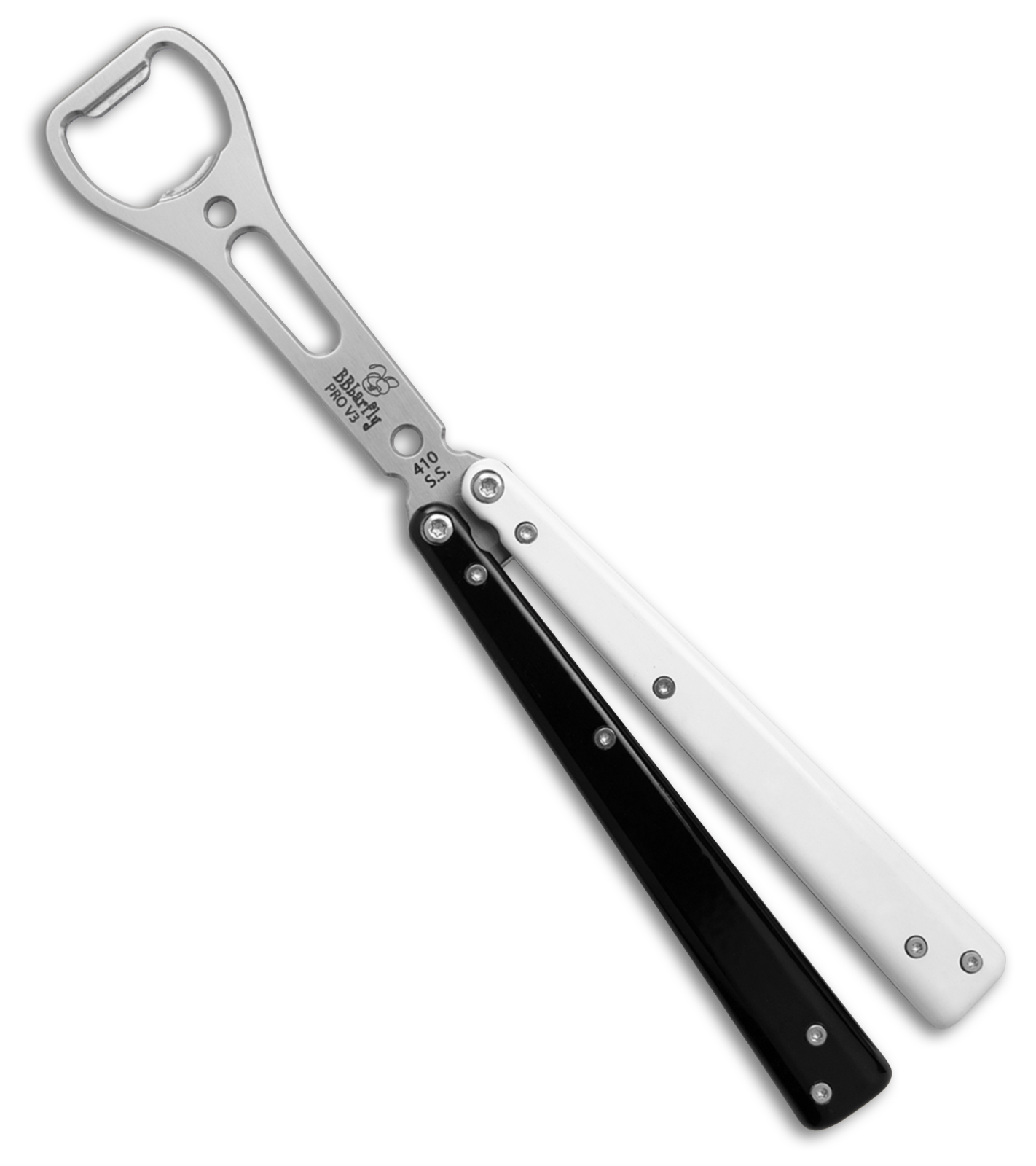 BB Barfly Pro V3 Model Bottle Opener Butterfly Trainer Black/White Alum (Satin)