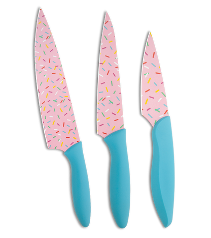 Kershaw 3-Piece Limited Edition Blue + Pink Donut Kitchen Knife Set