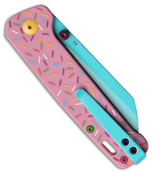 QSP Penguin Dessert Warrior Liner Lock Knife Pink G-10 (3.1" Blue D2)