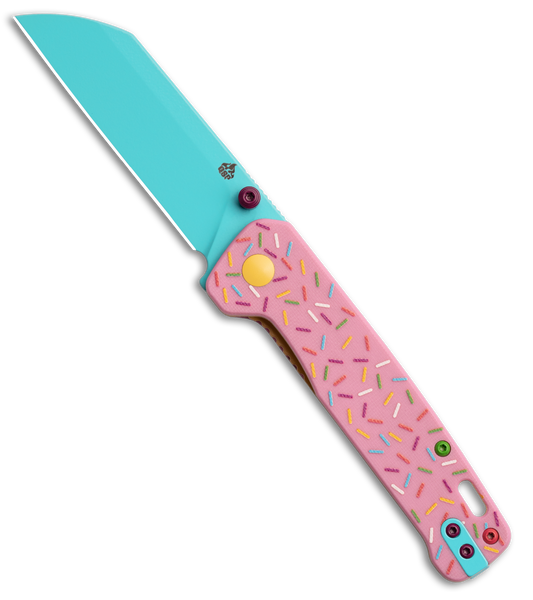 QSP Penguin Dessert Warrior Liner Lock Knife Pink G-10 (3.1" Blue D2)