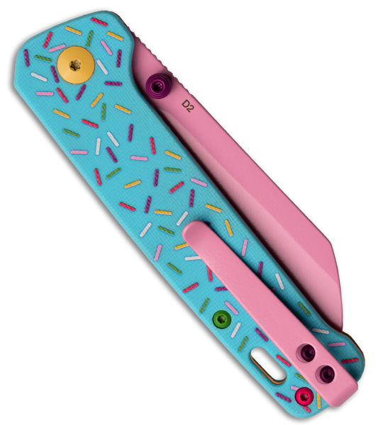 QSP Penguin Dessert Warrior Remix Liner Lock Knife Blue G-10 (3.1" Pink)