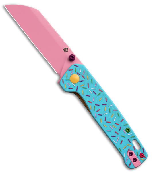 QSP Penguin Dessert Warrior Remix Liner Lock Knife Blue G-10 (3.1" Pink)