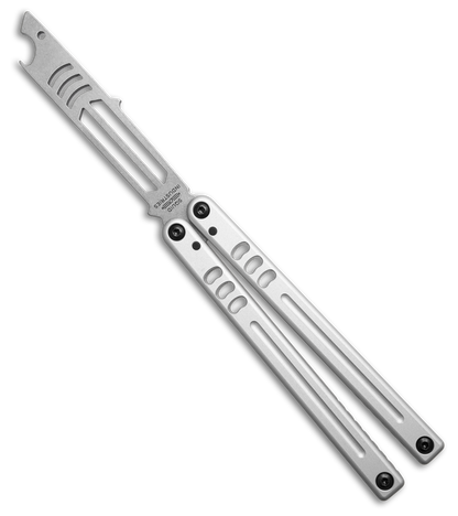 Squid Industries Mako V5 Bottle Opener Balisong Trainer Silver (4.3" Stonewash)